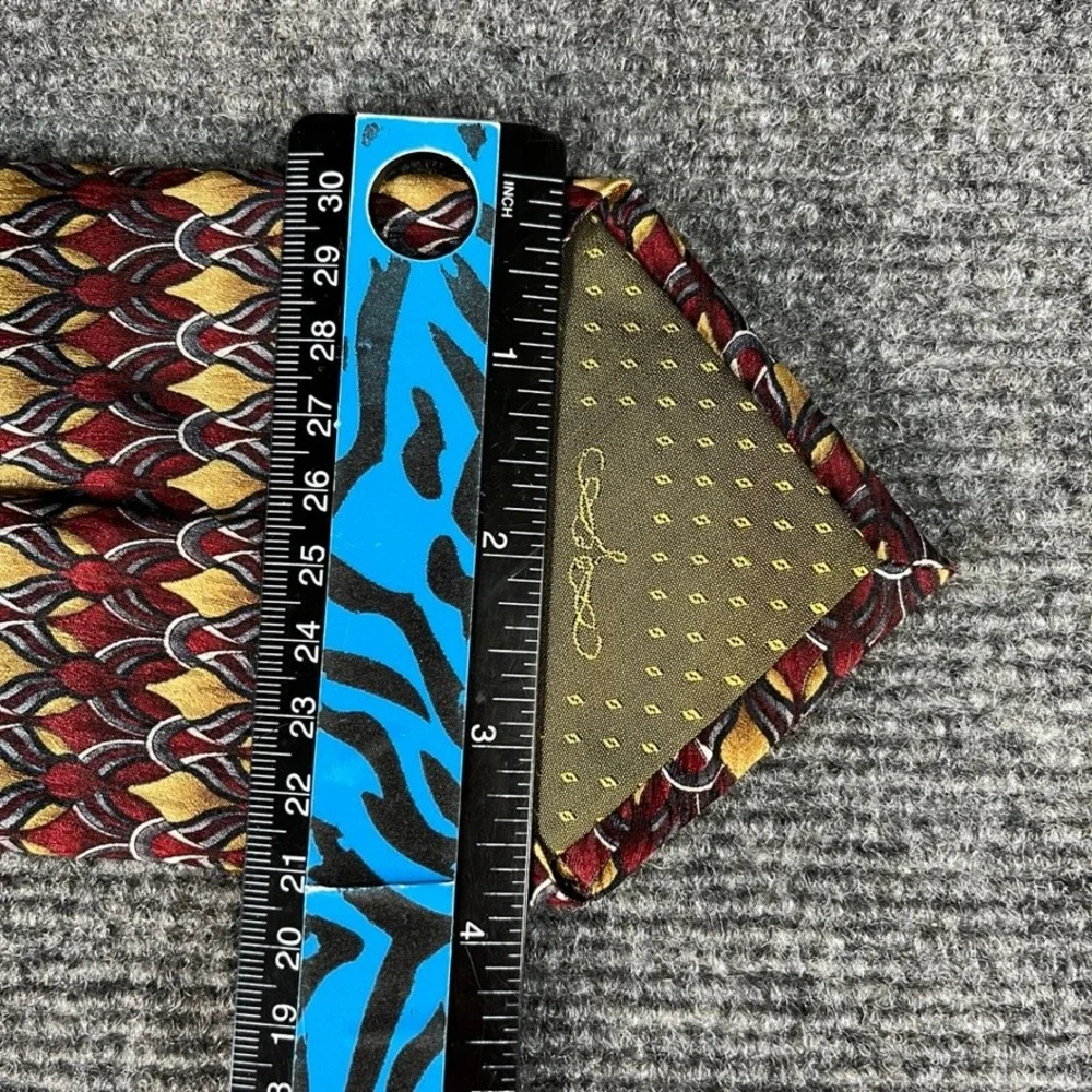 Stonehenge Mens Silk Tie Burgundy Gold Geometric Pattern Handmade Necktie